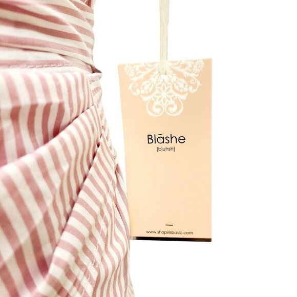 Striped V-Neck Wrap Sleeveless Blouse Tie Waist By Blåshe Size Large Pink - Picture 4 of 11